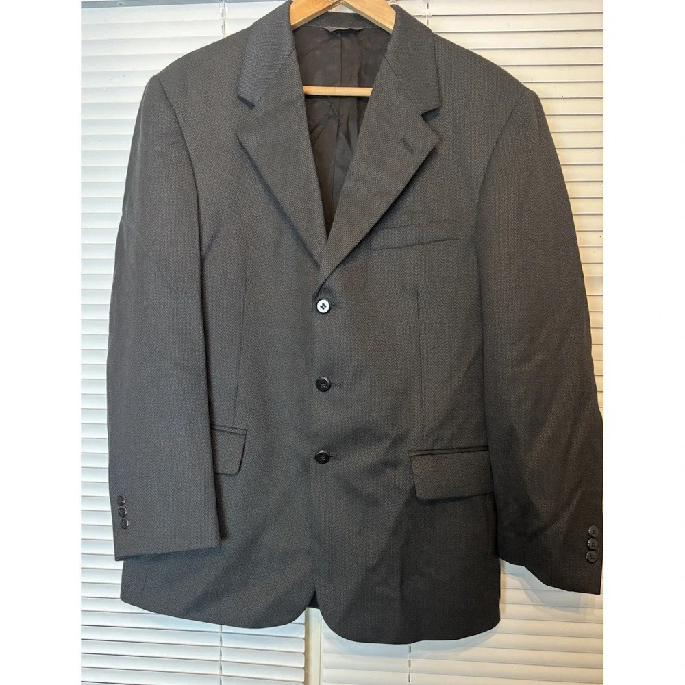 John Henry Jacket Blazer Men's  40R Sport Coat Black Micro Pattern Wool Blend